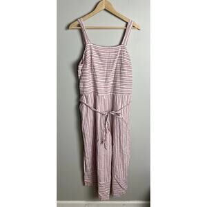 Beachlunchlounge Red & White Talia Stripe Cotton & Linen Jumpsuit Size Medium
